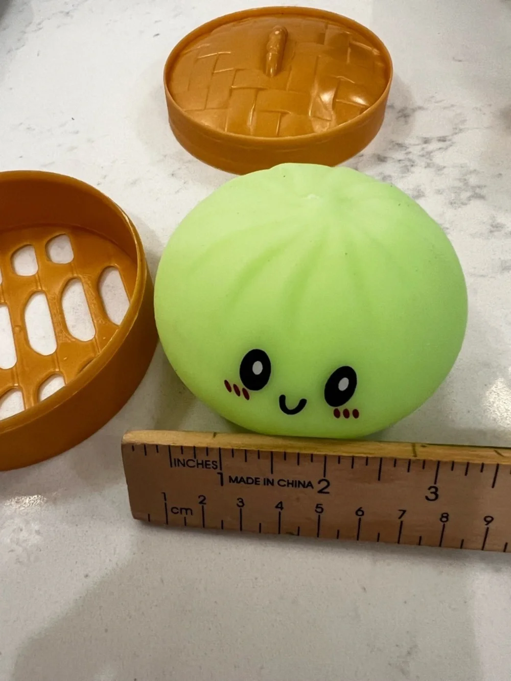 Kawaii Green Bun Squishy in Brown Steamer Case